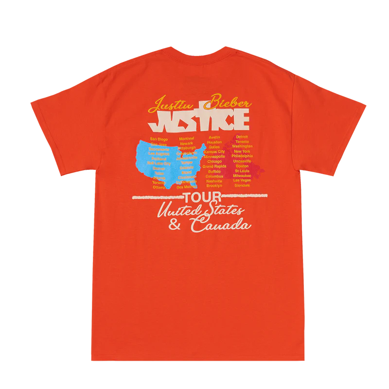 Justin Bieber Justice Tour Orange T-Shirt image 1